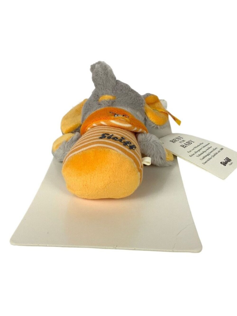 Steiff Trampili Elephant Baby Rattle Plush Toy Gray Orange 6 inch Shower Gift - Picture 3 of 8